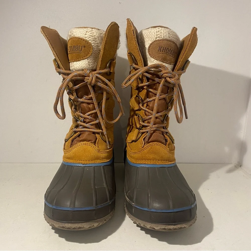 Khombu Women’s Duck Boots Winter Snow Boots Waterproof Tan Faux Fur Size 6